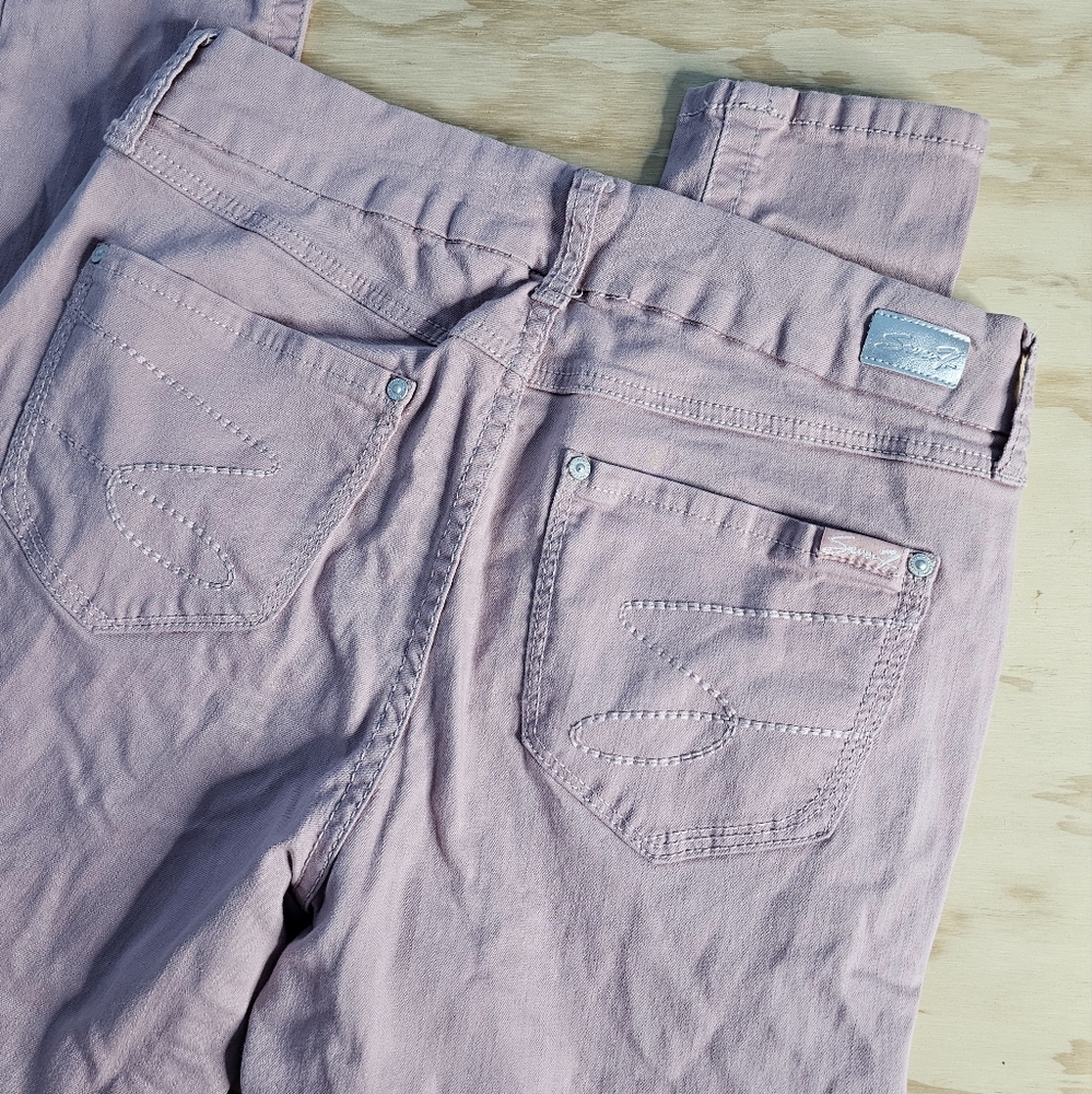 Seven7 Womens Jeans Size 8 Low Rise Skinny Mauve Embroidered Pockets Denim READ!